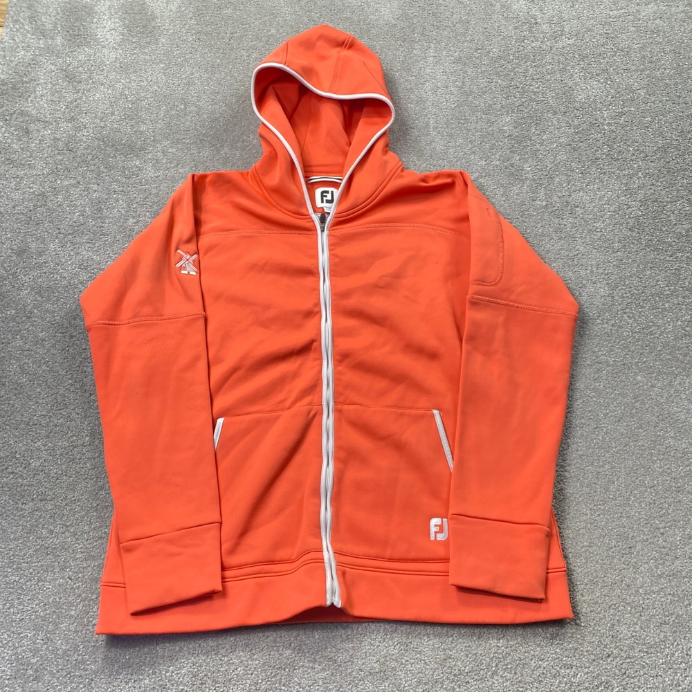 FootJoy Full Zip Hoodie Womens L Orange Golf Performance Windmill Logo Jacket